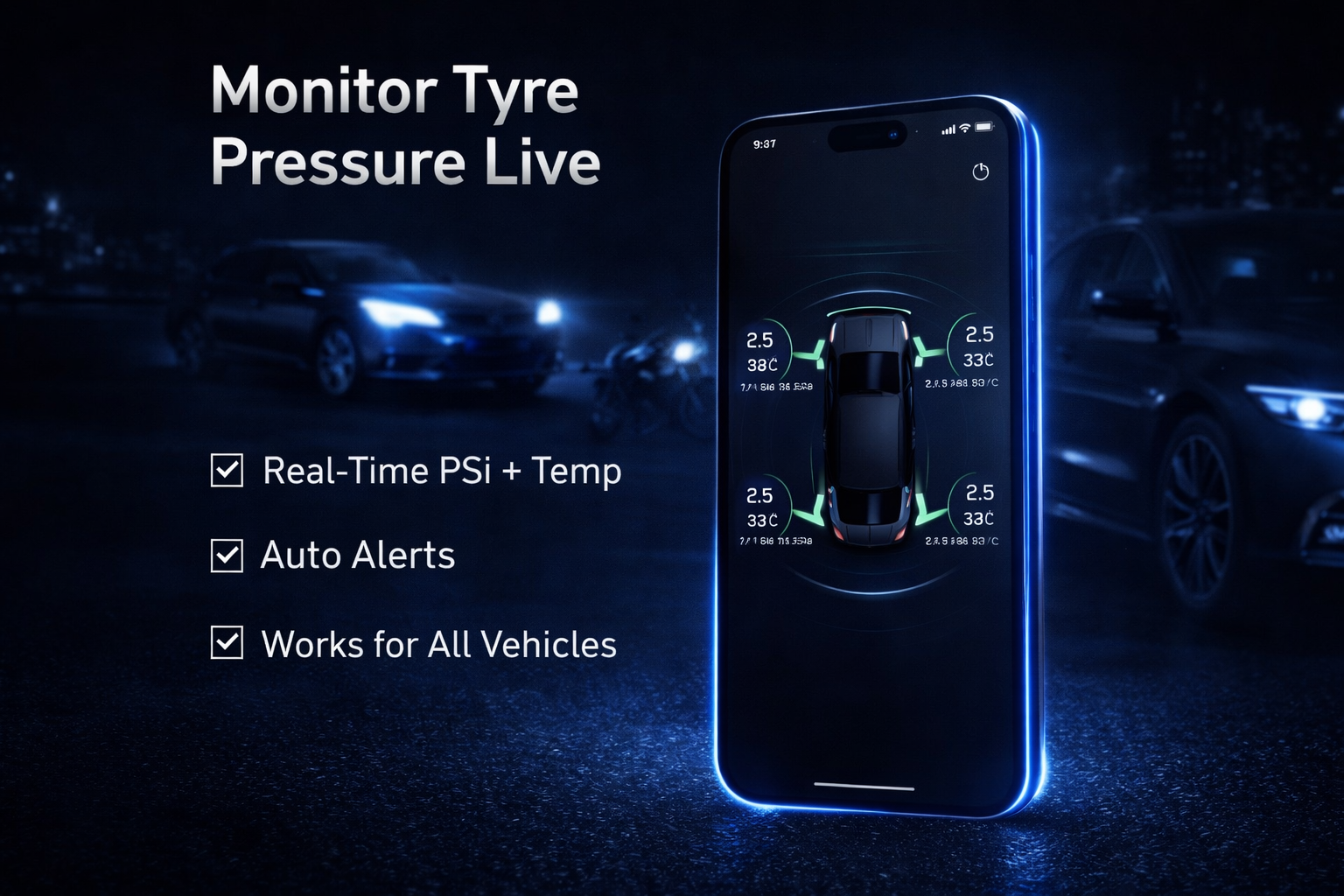 Wireless Tyre Pressure Monitoring System (App-Based)