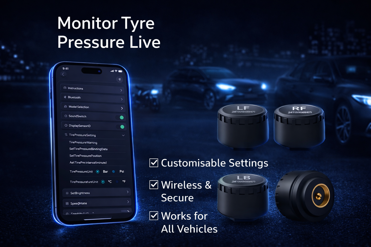 Wireless Tyre Pressure Monitoring System (App-Based)
